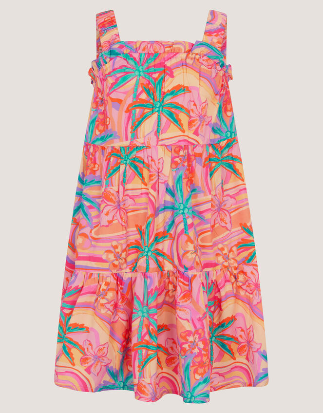 Tropical Swirl Print Beach Dress, Orange (ORANGE), large