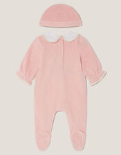 Felicity Fawn Velour Sleepsuit & Hat Set, Pink (PINK), large