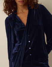 Tessa Neck Tie Velvet Shirt, Blue (MIDNIGHT), large
