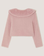 Faux Fur Collar Cardigan, Pink (DUSKY PINK), large