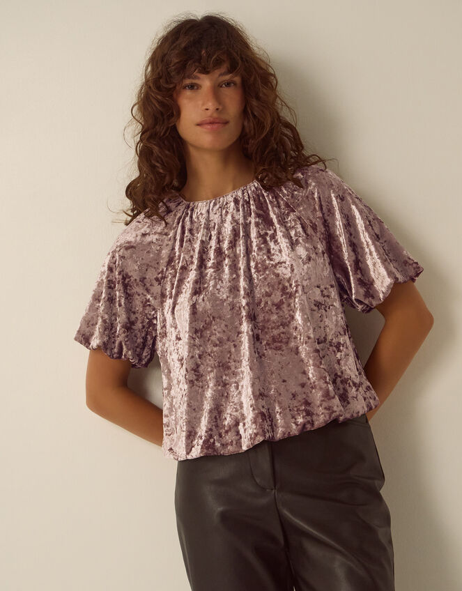 Breeda Bubble Hem Crushed Velvet Top, Mink (MINK), large