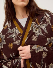 Esther Floral Linen Blend Jacket, Brown (CHOCOLATE), large