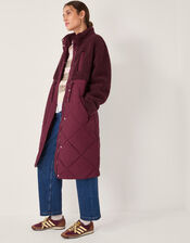 Marlo Faux Shearling Quilted Coat, Red (BURGUNDY), large