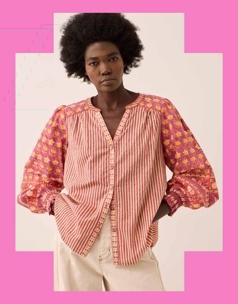 Easy Devyn Printed Cotton Shirt, Pink (PINK), large