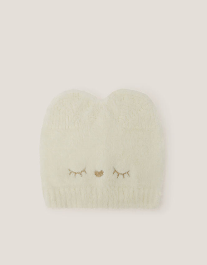 Kitty Knit Beanie Hat, Ivory (IVORY), large
