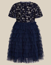 Shikha Bead Embellished Ruffle Party Dress, Blue (NAVY), large
