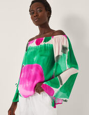 Miley Colour Block Bardot Top, Green (GREEN), large