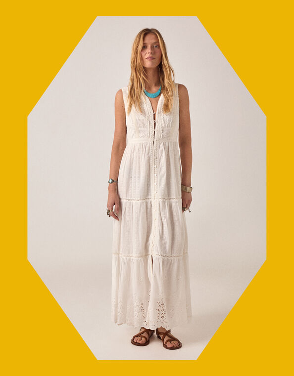 Maison Hotel Gino Broderie Lace Maxi Dress, White (WHITE), large