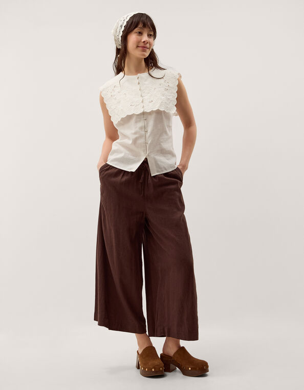 Lexi Sleeveless Embroidered Linen Blend Top, Ivory (IVORY), large