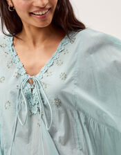 Astrid Tassel Embellished Mini Kaftan, Blue (AQUA), large