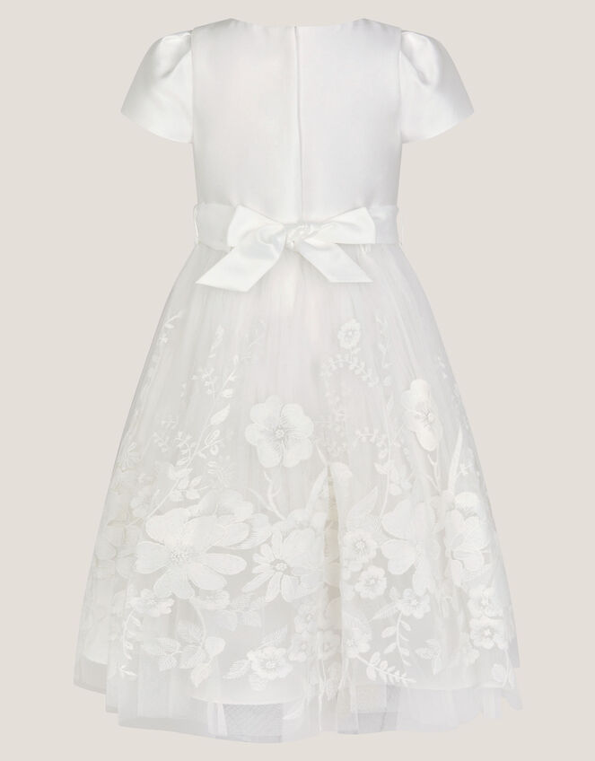 Alicia Satin Floral Embroidered Dress, Ivory (IVORY), large