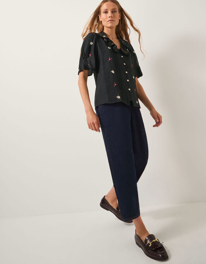 Elsie Floral Embroidered Shirt, Black (BLACK), large