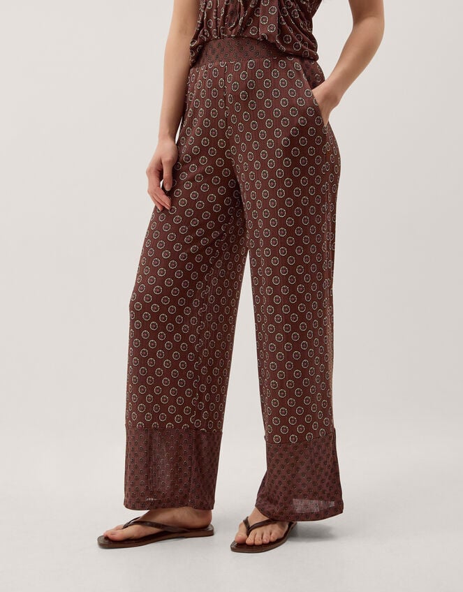 Magdalena Geometric Jersey Trousers, Brown (CHOCOLATE), large