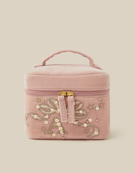 Sequin Initial Velvet Make Up Bag, Pink (PINK), large