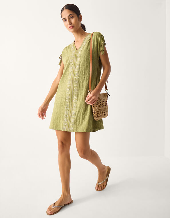 Julie Embroidered Mini Kaftan Dress, Green (KHAKI), large