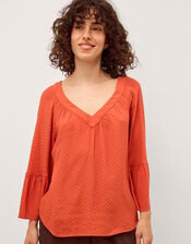 Kallie Dobby Blouse, Orange (ORANGE), large