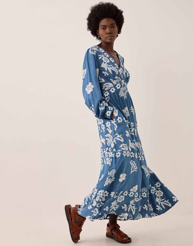 East Kris V-Neck Batik Maxi Dress, Blue (DARK BLUE), large