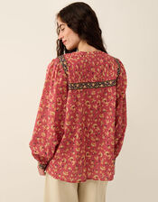 East Darney Floral Print Cotton Top, Red (BERRY), large