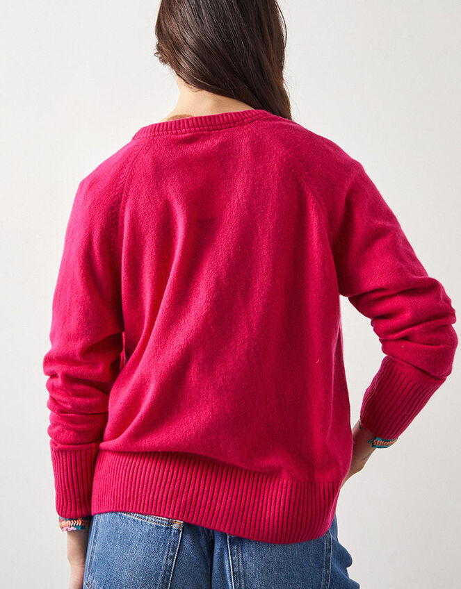 East Ember Cashmere Crew Neck Cardigan, Pink (PINK), large