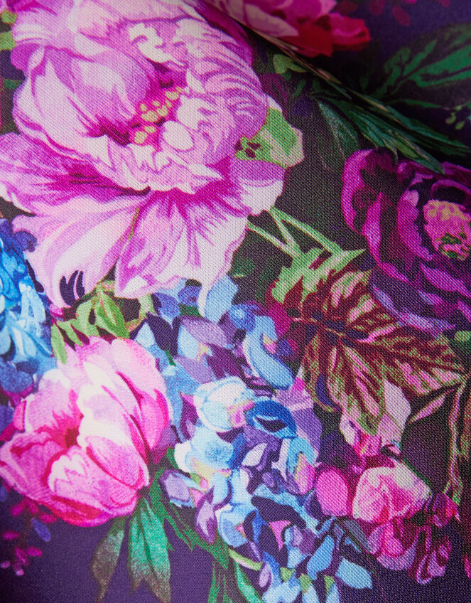 Floral Print Bow Scuba Skirt, Purple (PURPLE), large