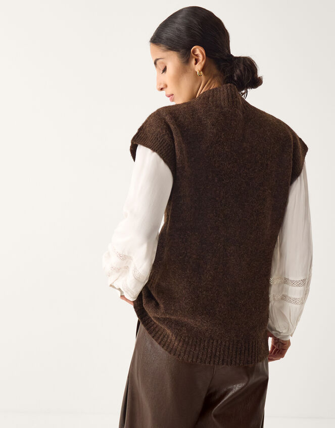 Coli High Neck Cable Knit Vest, Brown (CHOCOLATE), large