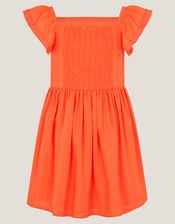Smocked Square Neck Dress, Orange (ORANGE), large