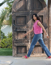 Dilli Grey Saffron Reversible Block Print Waistcoat, Pink (MAGENTA), large