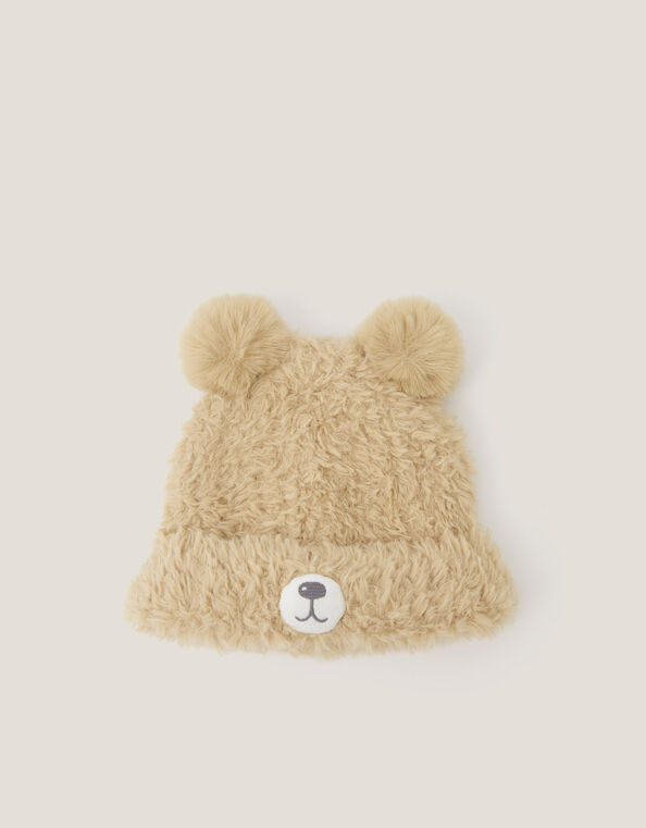 Teddy Pom-Pom Beanie Hat, Brown (BROWN), large