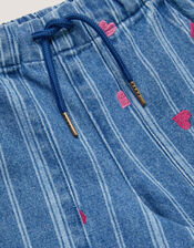 Embroidered Heart Stripe Denim Jeans, Blue (BLUE), large