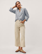 Alexis Stripe Linen-Blend Top, Blue (NAVY), large