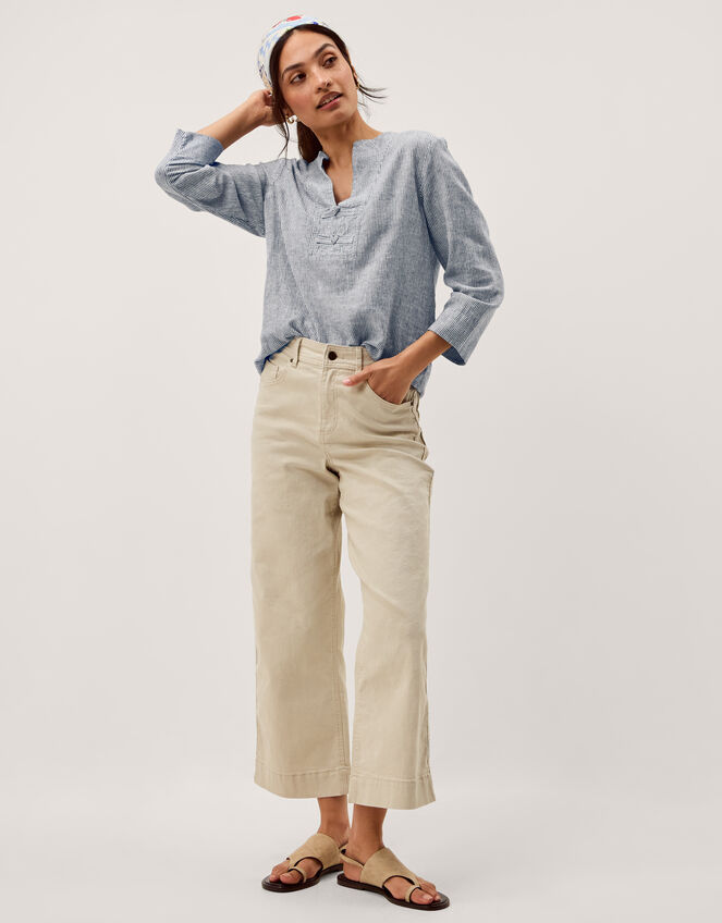 Alexis Stripe Linen-Blend Top, Blue (NAVY), large