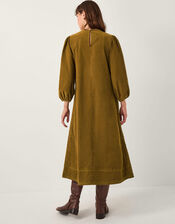 Joyce Pintuck Embroidered Corduroy Midi Dress, Green (CHARTREUSE), large