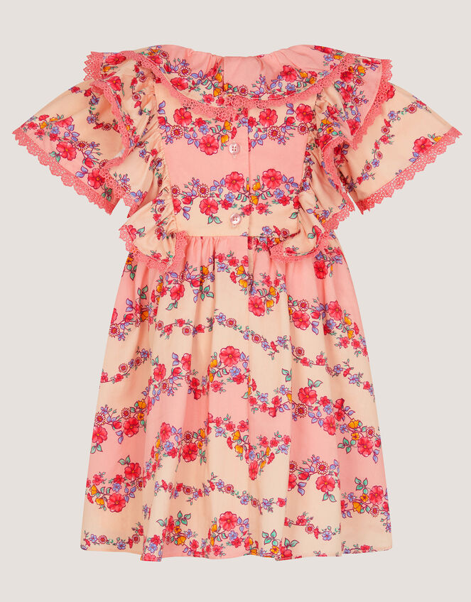 Baby Floral Lace Trim Frill Dress, Pink (PINK), large