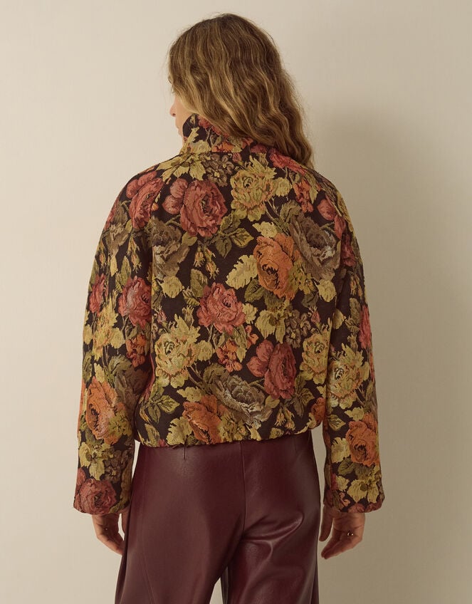 Jessie Funnel Neck Floral Jacquard Jacket, Black (BLACK), large