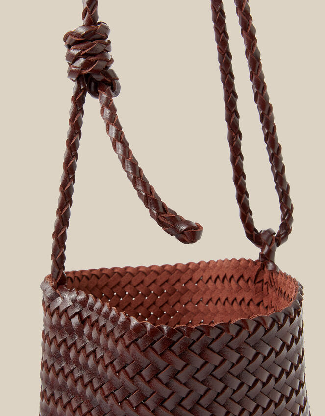 Marnie Woven Faux Leather Shoulder Bag, Brown (CHOCOLATE), large
