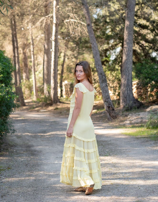 Lyrical Sisters Frill Tiered Maxi Dress, Yellow (YELLOW), large