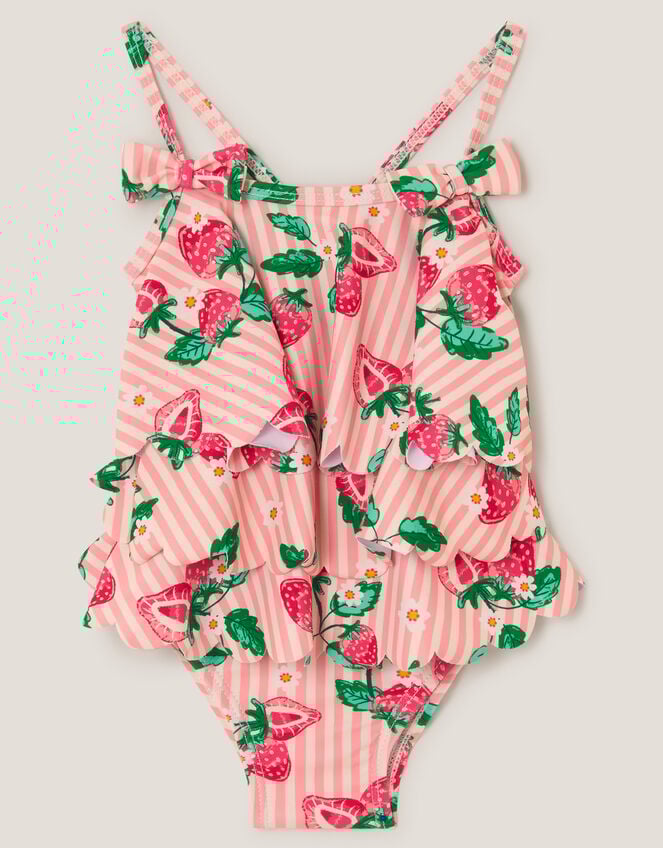 Baby Strawberry Print Scallop Trim Swimsuit, Pink (PINK), large