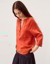 Gianna Linen Top, Orange (RUST), large