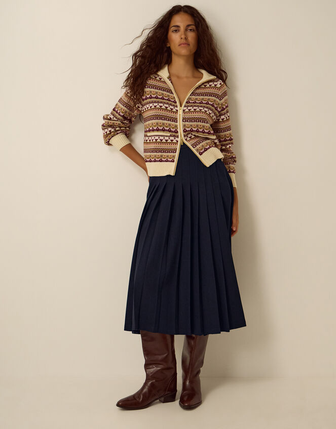 Nancy Pleated Midi Skirt, Blue (NAVY), large