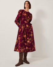 Yasmina Floral Fit & Flare Midi Dress, Red (CHERRY), large