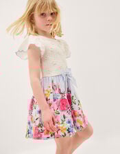 Floral Print Bow Shirred Playsuit, Blue (BLUE), large