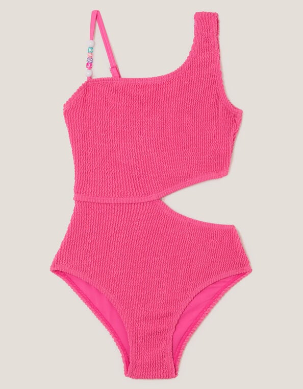 Asymmetrical Crinkle Textured Swimsuit, Pink (PINK), large
