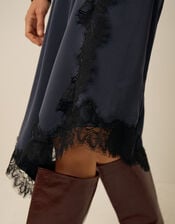 Suzy Knitted Lace Satin Midi Dress, Blue (NAVY), large