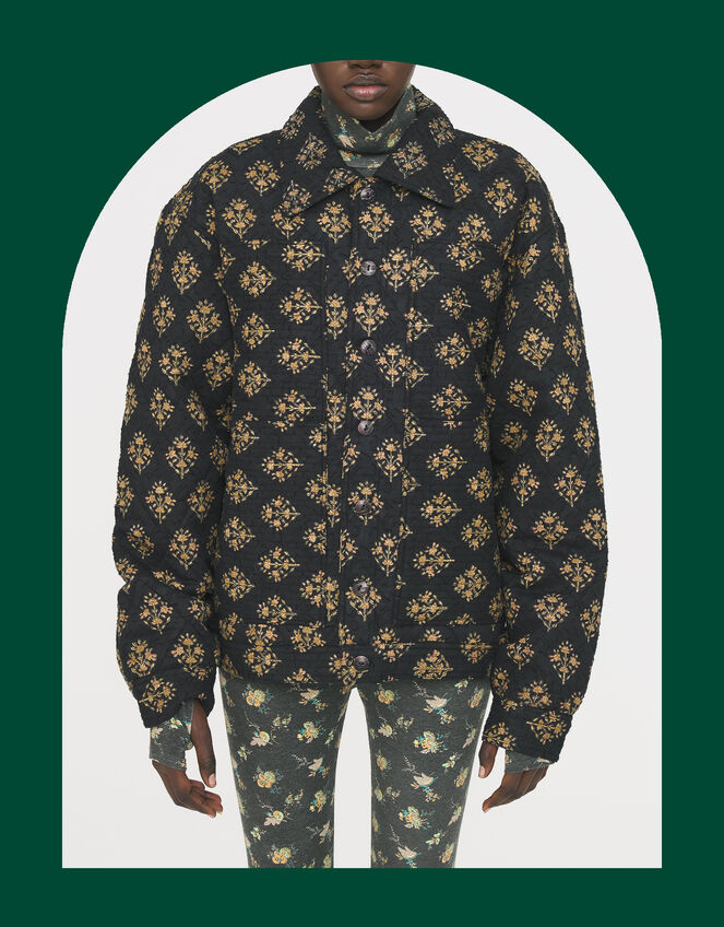 Antik Batik Chino Oversized Floral Quilted Jacket, Black (BLACK), large
