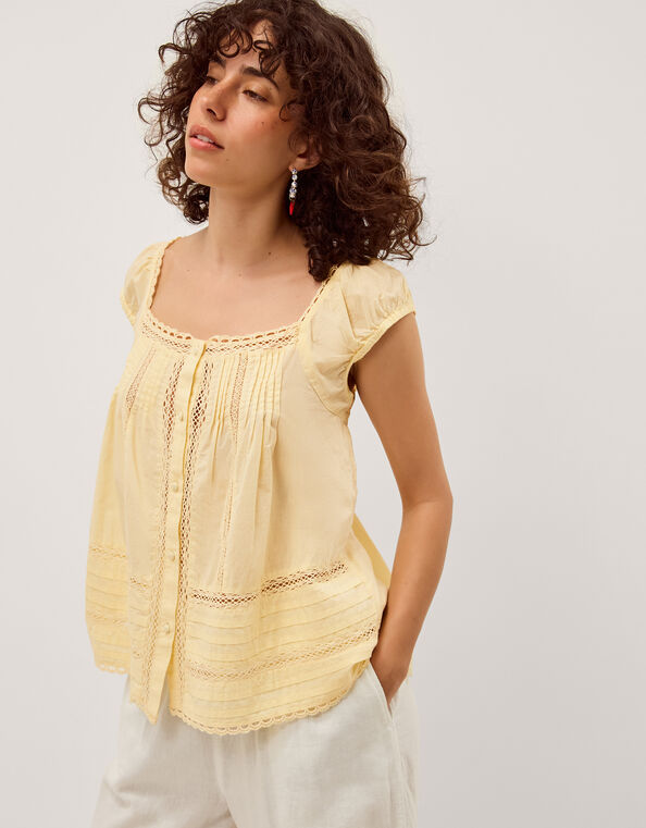 Olivia Lace Trim Top, Yellow (YELLOW), large