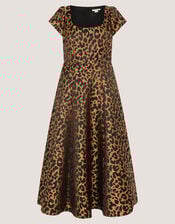 Anna Leopard Print Midi Dress, Camel (BEIGE), large