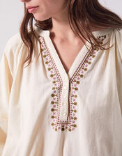 East Aralia Embroidered Cotton Blouse, Camel (BEIGE), large