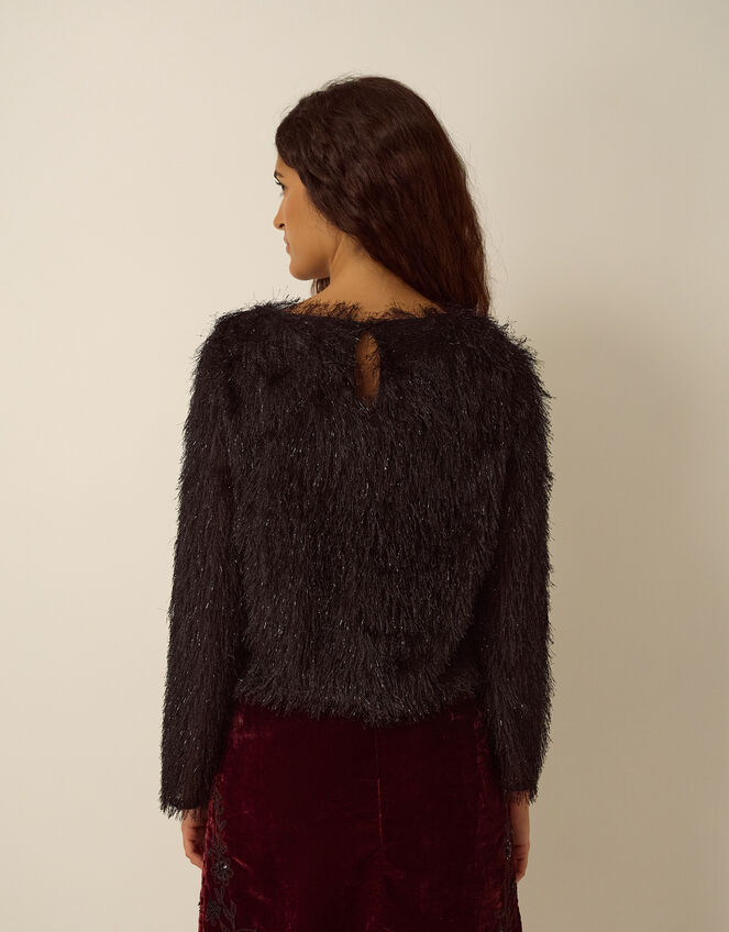 Tessa Long Sleeve Fringe Top, Black (BLACK), large