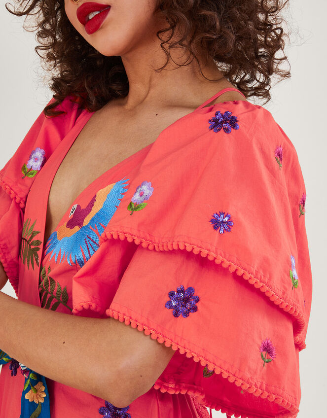 Lucy Layered Sleeve Embellished Maxi Dress, Orange (CORAL), large