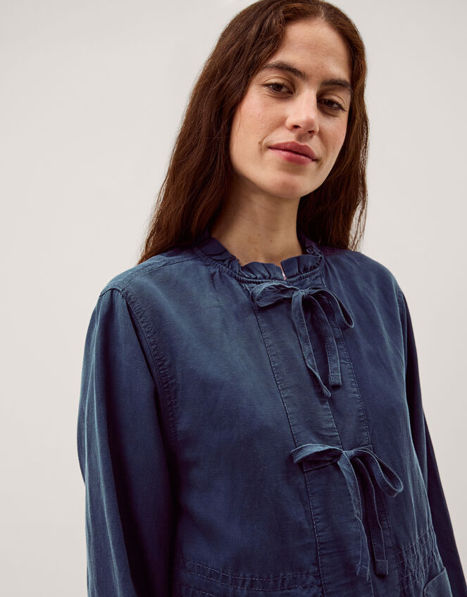 Felicity Tie Front Linen Blend Jacket, Blue (NAVY), large